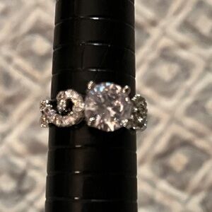 Silver-Tone CZ Swirl Solitaire Engagement Ring - sz 6